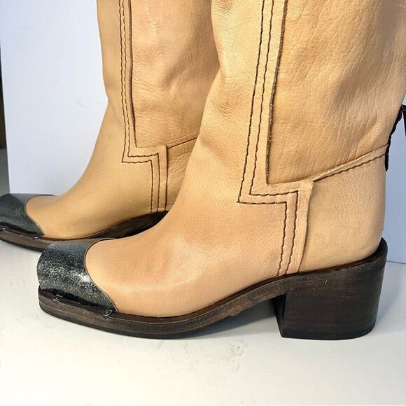 We The Free Leather Beau Tall Rider Boots Metal Toe in Fawn Tan NIB VERY RARE - Picture 2 of 14